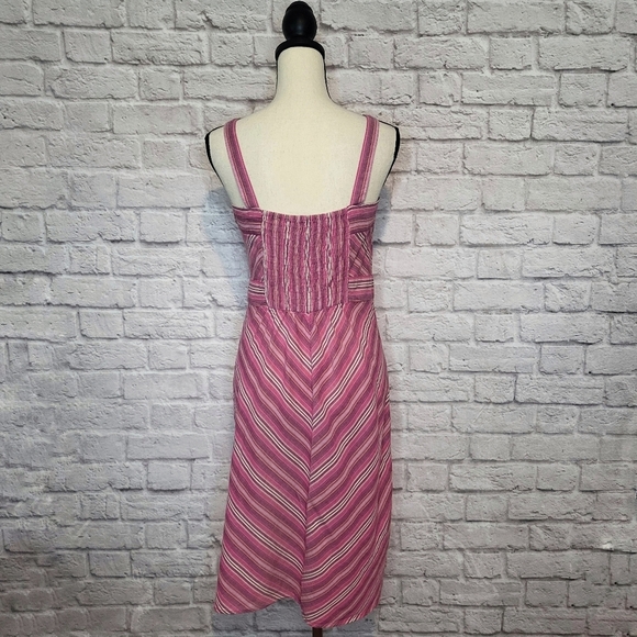 Tommy Hilfiger Dress Pink White Chevron Striped Vneck Strap Stretchy Back Size S - Picture 5 of 8